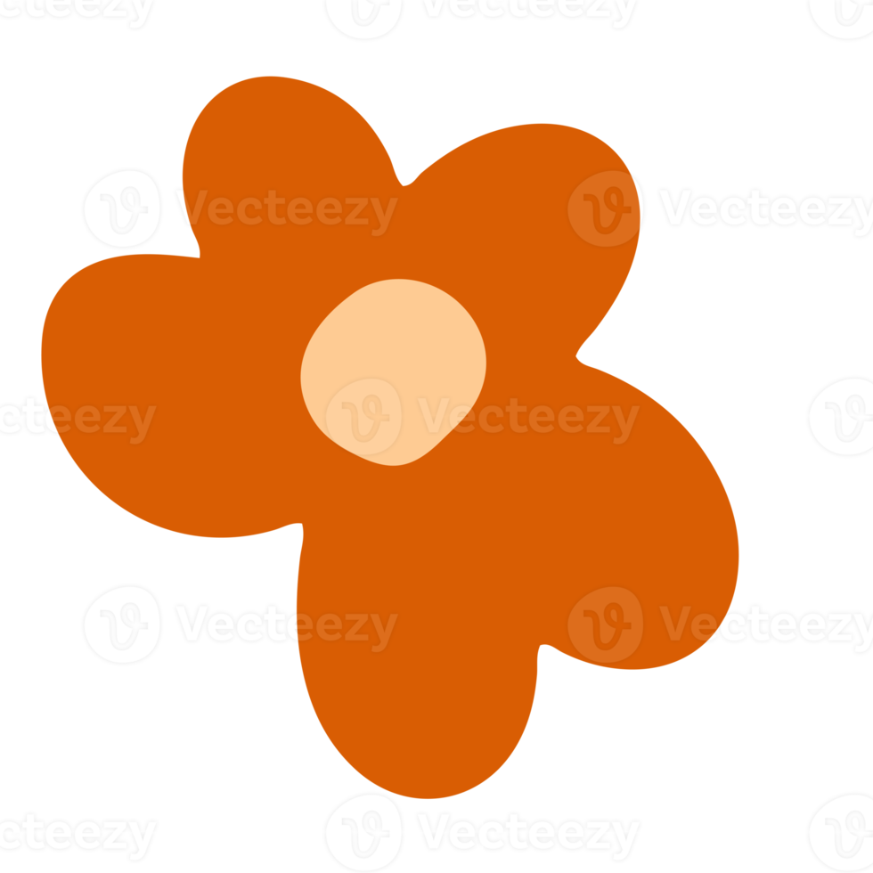 Simple and cute orange flower in childish hand drawn illustration style for design element png