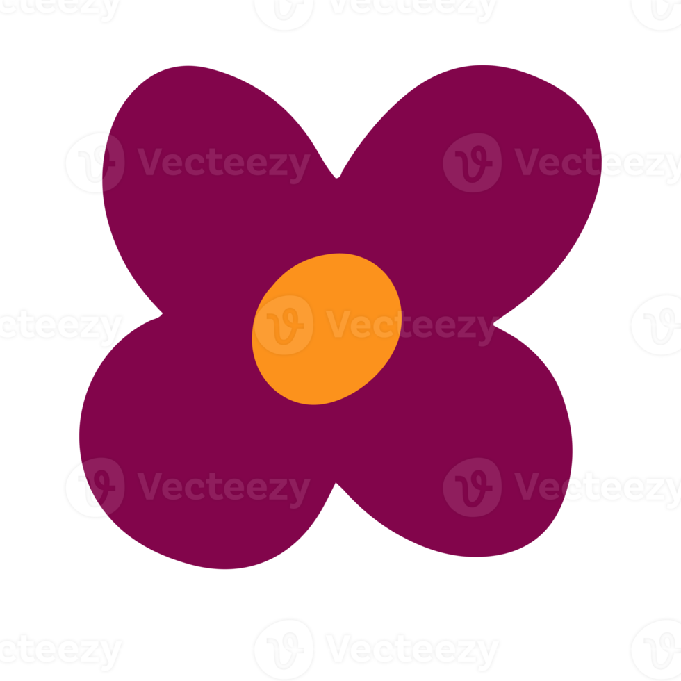 Simple and cute purple and orange flower in childish hand drawn illustration style for design element png