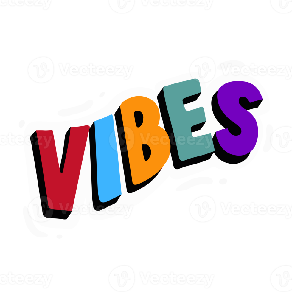 vibes wort text illustration handgezeichnet für aufkleber und designelement png