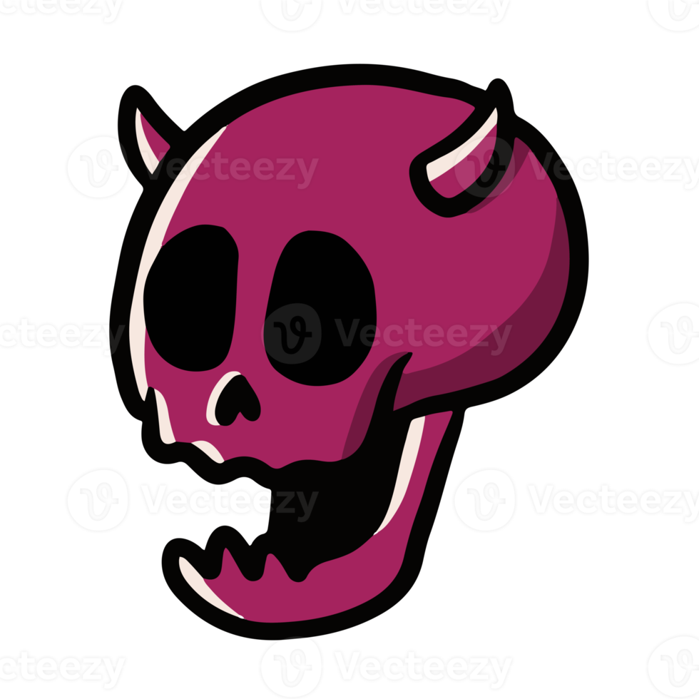 cute devil skull in purple color illustration for clip art and design element png