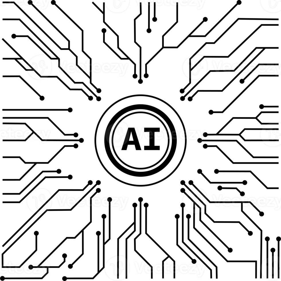 thème de conception d'intelligence artificielle futuriste. illustration de contour de carte de circuit imprimé pour l'élément de conception. mise en réseau de technologie moderne avec processeur ai png