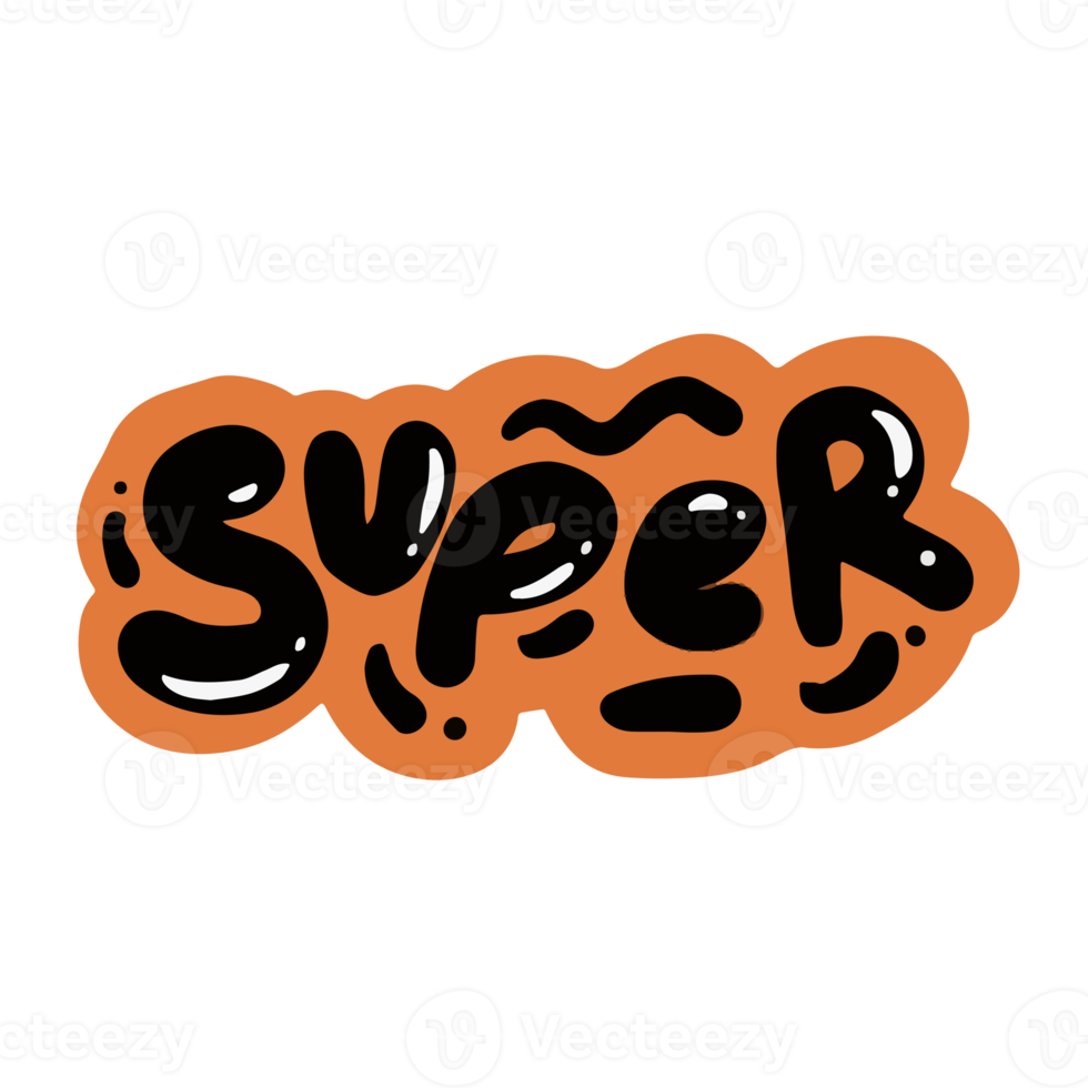 super word text illustration hand drawn for sticker and design element png