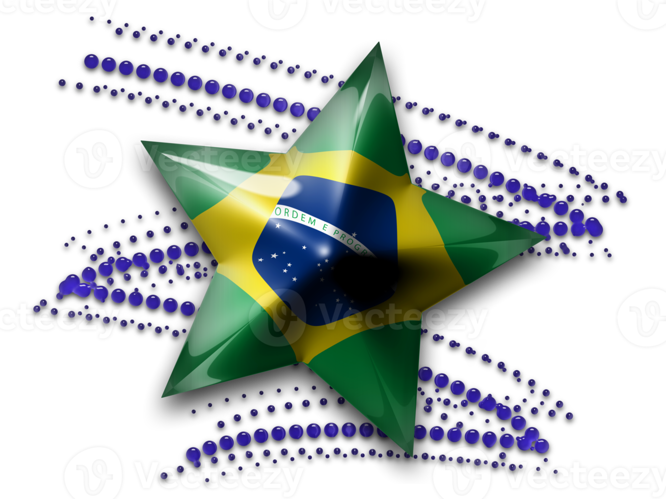 3D ILLUSTRATION STAR WITH BRAZILIAN FLAG ON TRANSPARENT BACKGROUND png