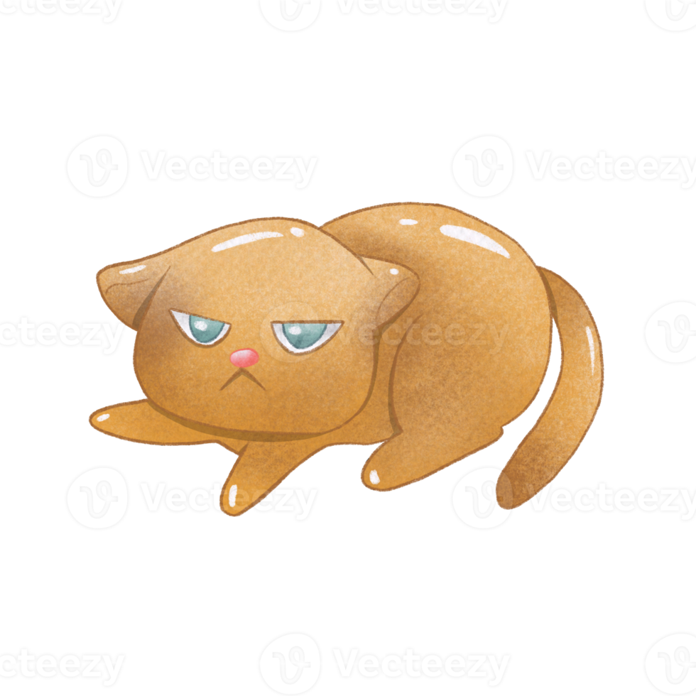 Soft brown cat crouching with paper texture. Raster png transparent illustration digital paint for decorate and any design.