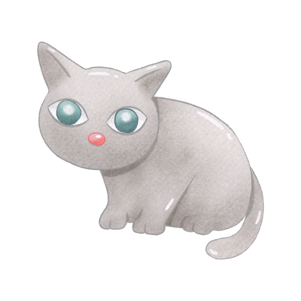 Gray cat crouching and looking with paper texture. Raster png transparent illustration digital paint for decorate and any design.