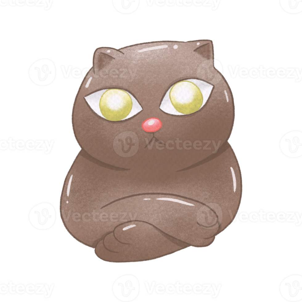 Brown cat looking and arms crossed. Raster png transparent illustration digital paint with paper texture for decorate and any design.