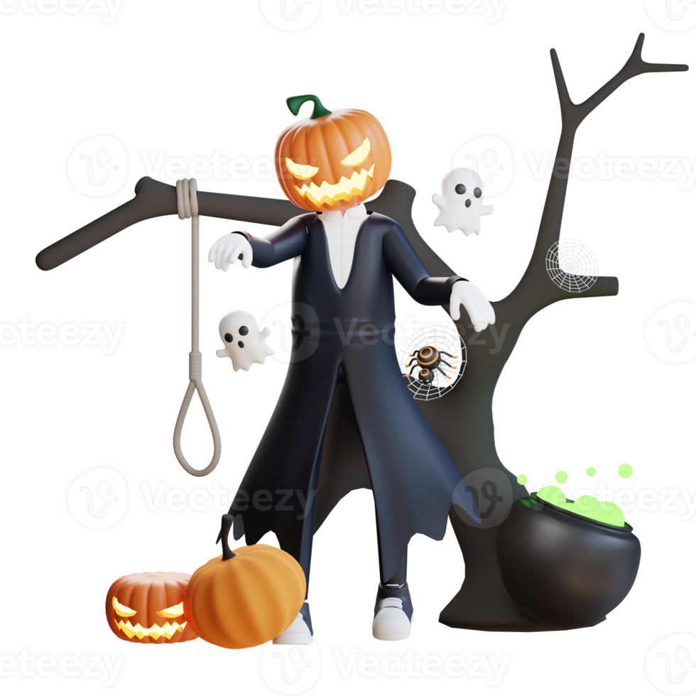 Ilustración de linterna de jack de halloween de personaje 3d png