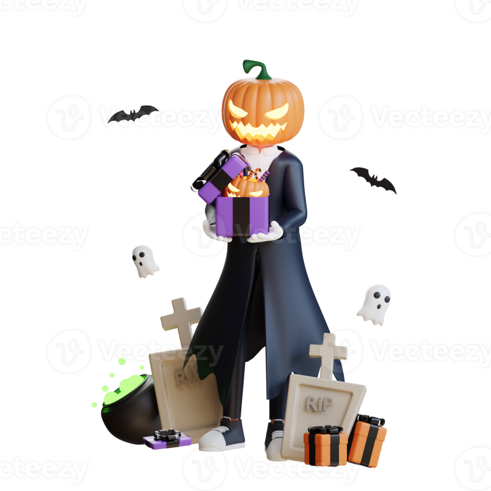 3d karakter halloween jack lantaarn illustratie png