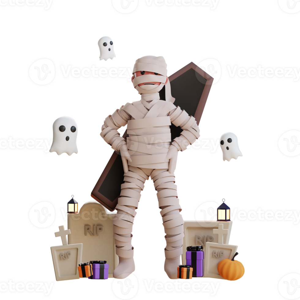 3D Character Halloween Mummy Illustration png