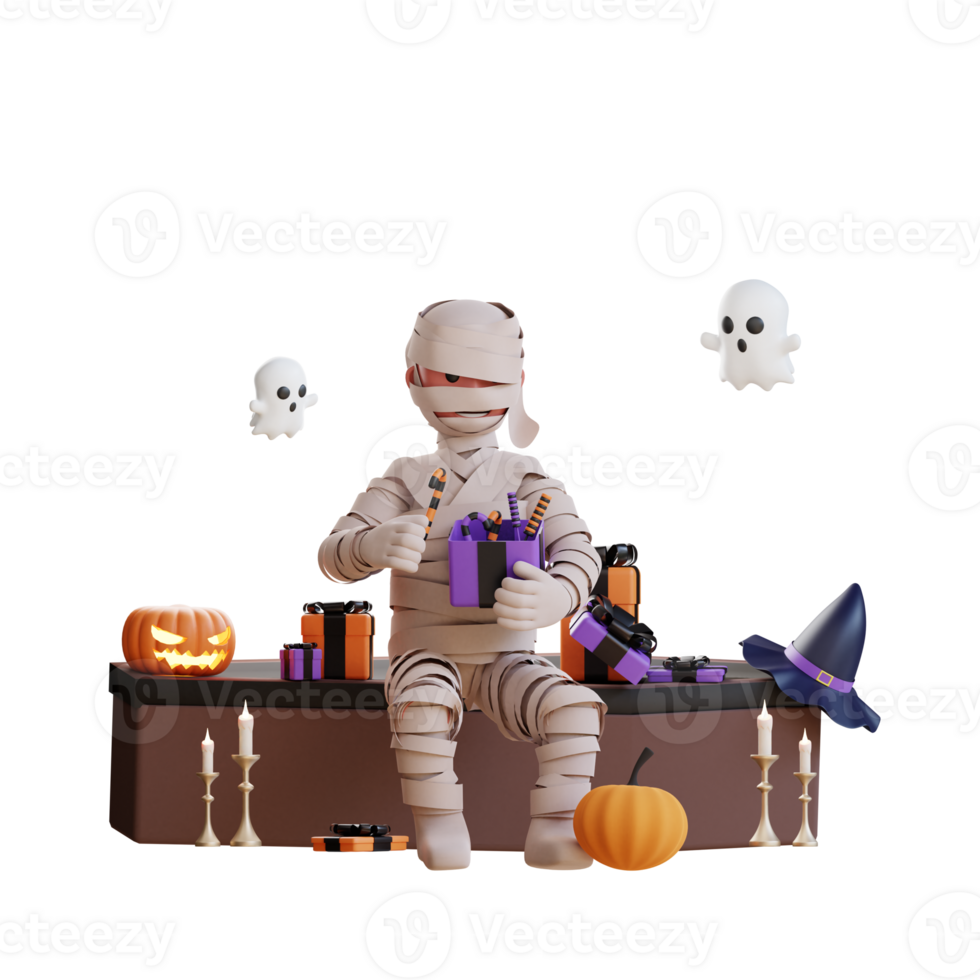 Halloween-Mumienillustration des Charakters 3d png