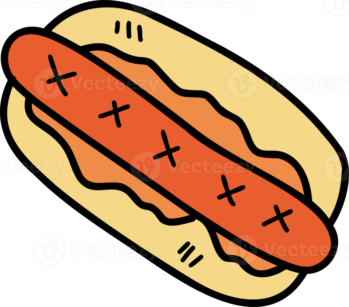 dibujado a mano deliciosa ilustración de pan de hot dog png