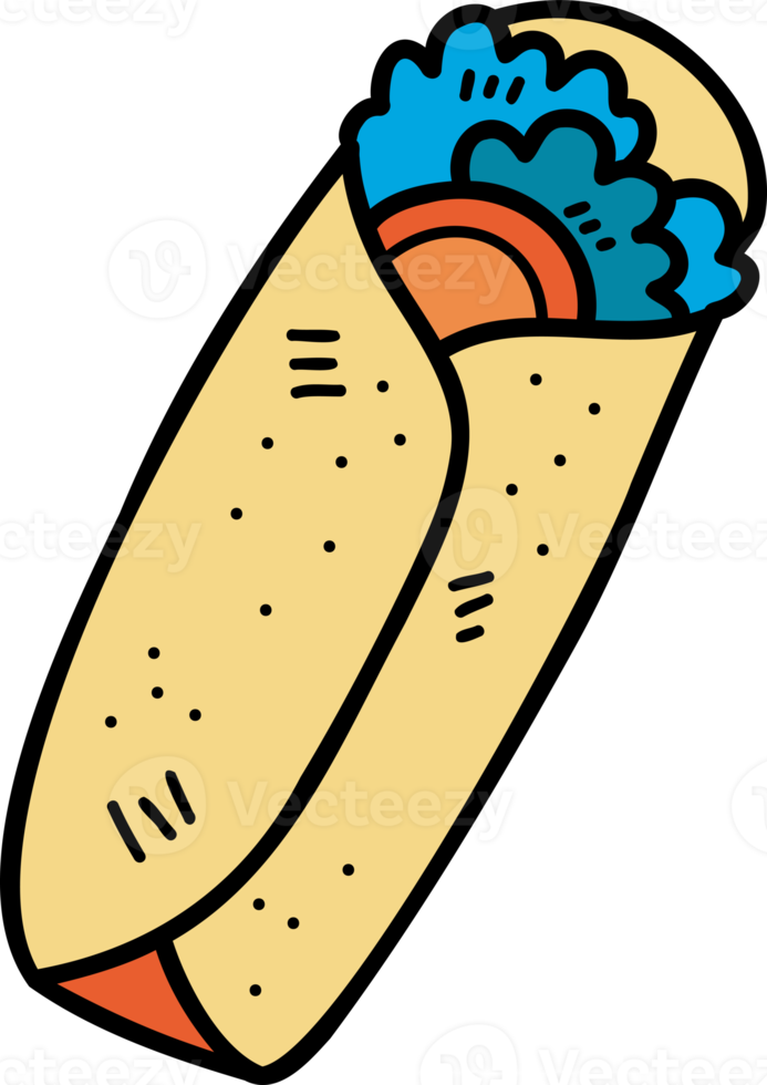 ilustração de burrito delicioso desenhado à mão png