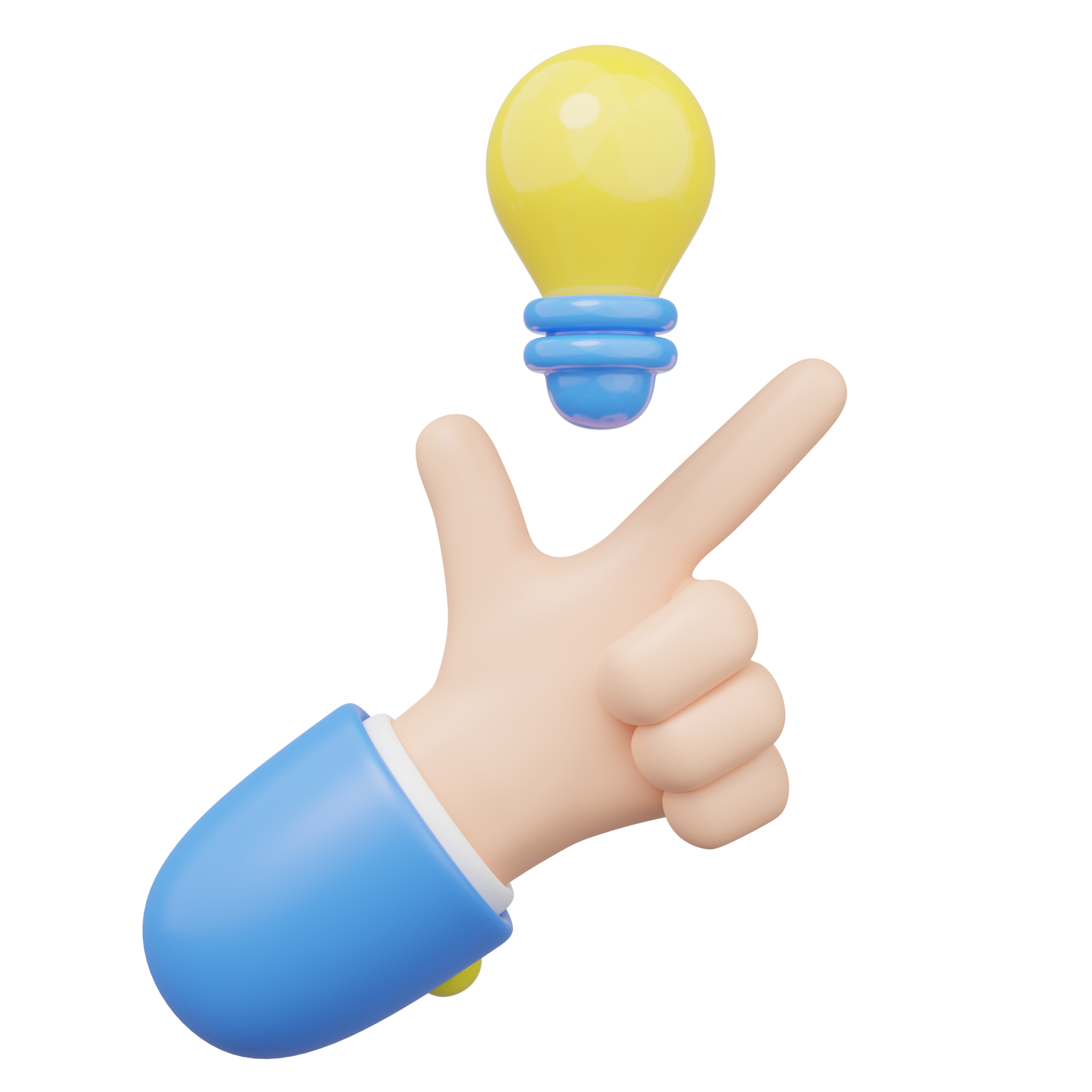 3D Snap finger icons. Light bulb floating in hand on transparent