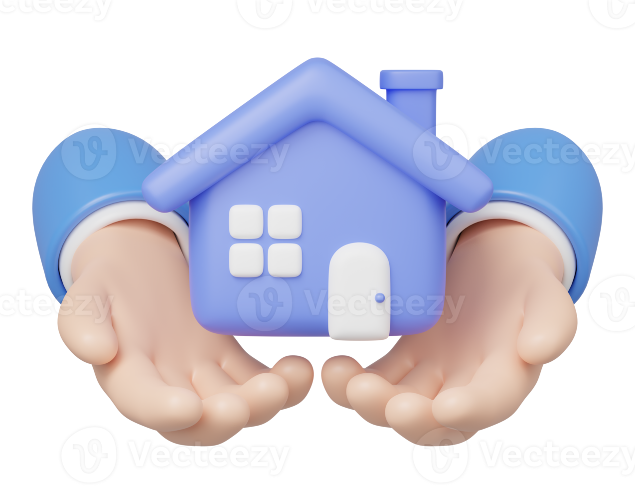 3D-Spielzeughaus in der Hand schwebend isoliert auf transparent. Hand, die das Home-Symbol hält. investition, immobilien, hypothek, kaufangebot haus, kreditkonzept. Mockup Cartoon minimales Symbol. 3D-Rendering. png