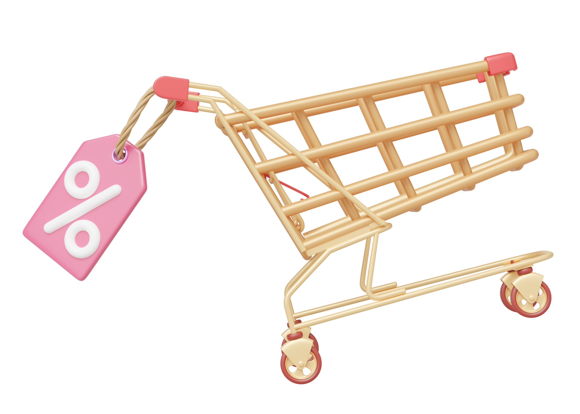 Fast shopping cart special offer icon. 3D Orange shop trolley riding