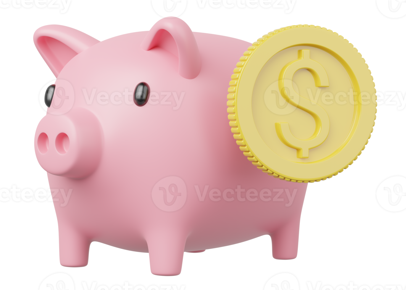 3d Money box with coin icon. Pink piggy bank floating on transparent. Save dollar in mobile banking. Online payment service. Saving money wealth. Business cartoon style concept. 3d icon render. png
