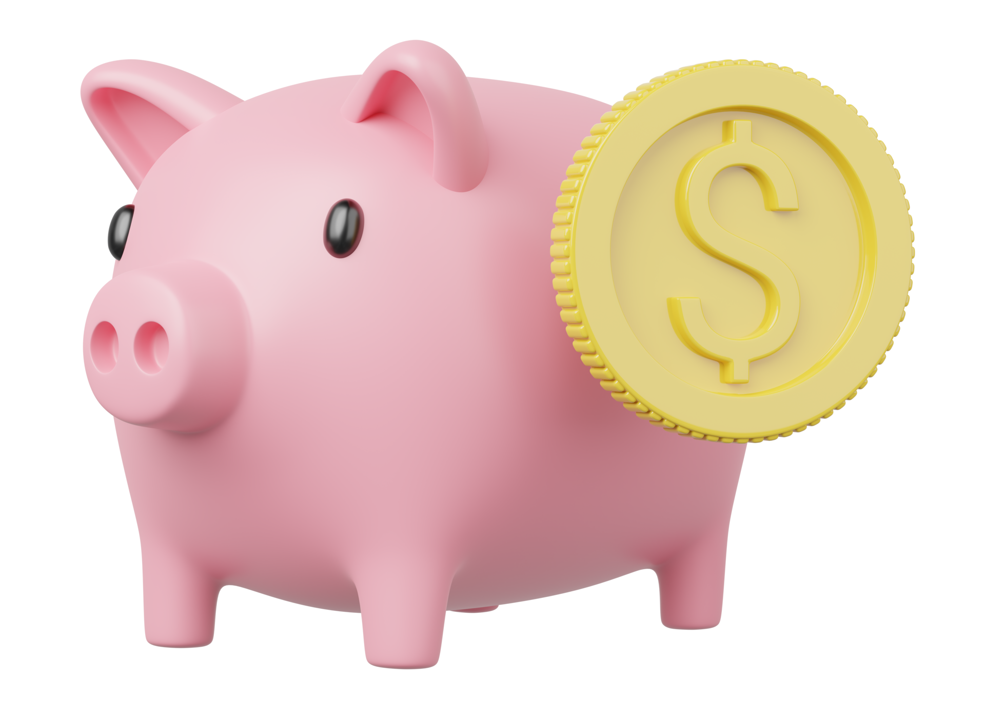3d Money Box With Coin Icon Pink Piggy Bank Floating On Transparent 