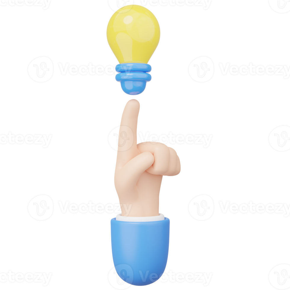 3D yellow light bulb floating in hand on transparent. Business creative idea, Great ideas competition, brainstorm thinking in work, Success education concept. Cartoon icon. 3d render illustration. png