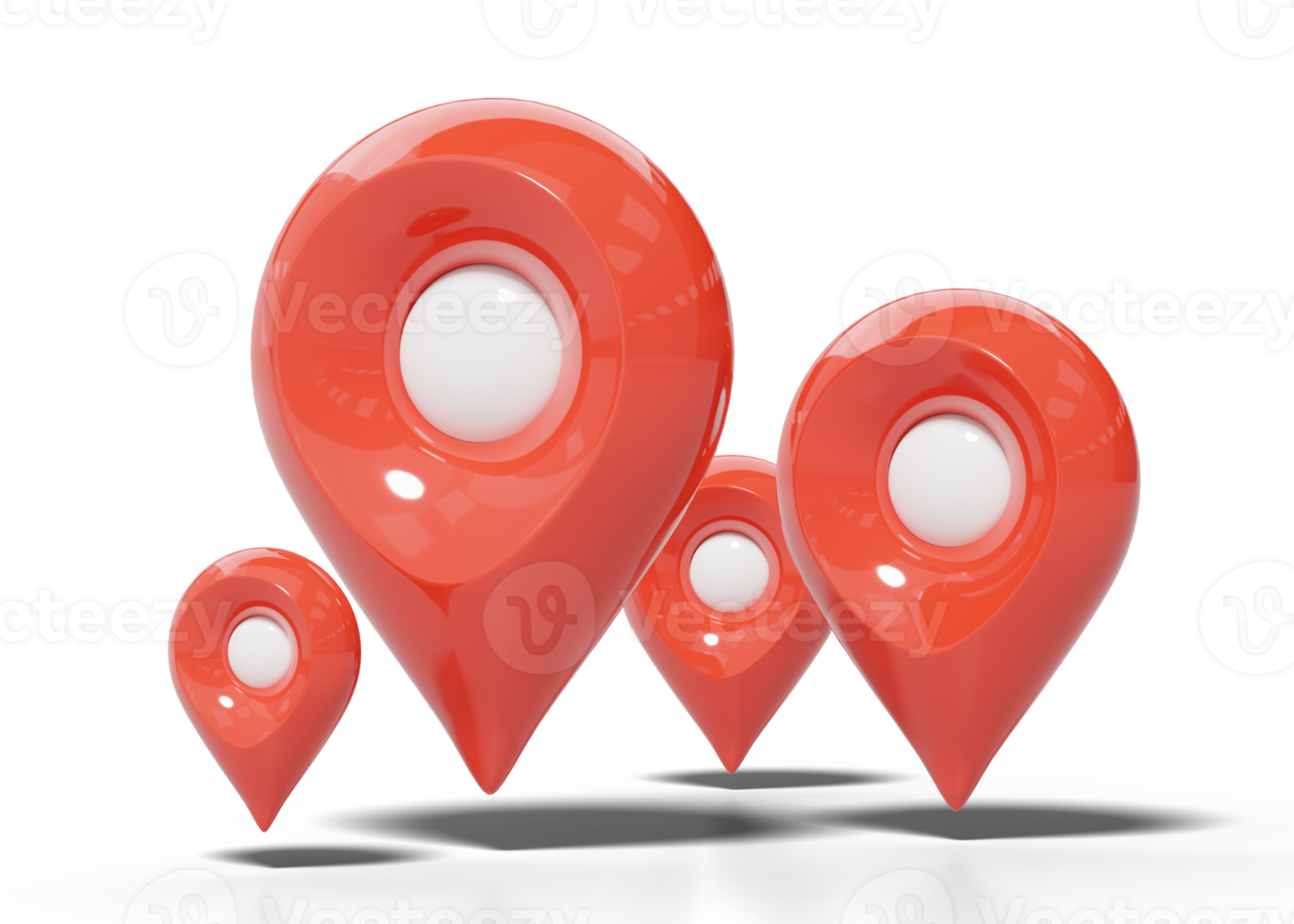 3d GPS navigator icon. Red location map pin with white bubble for destination. 4 Plastic realistic checking points on transparent. Cartoon 3d icon minimal style. 3d render illustration. png