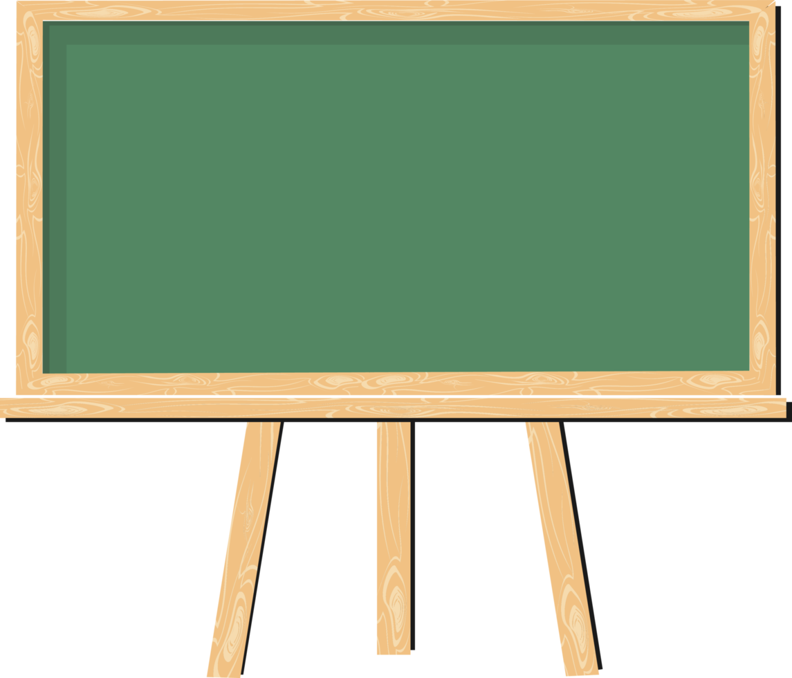 A green board with a wooden frame that is attached to the wall of the school classroom to write and explain on it png