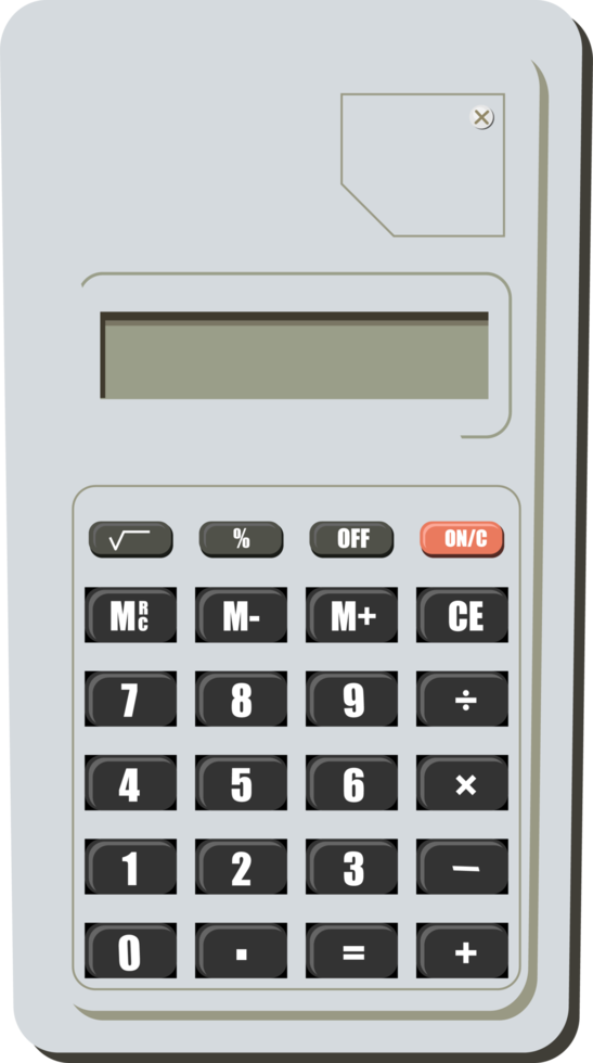 una calculadora moderna con un color gris claro que se usa para realizar operaciones aritméticas en educación o trabajo png