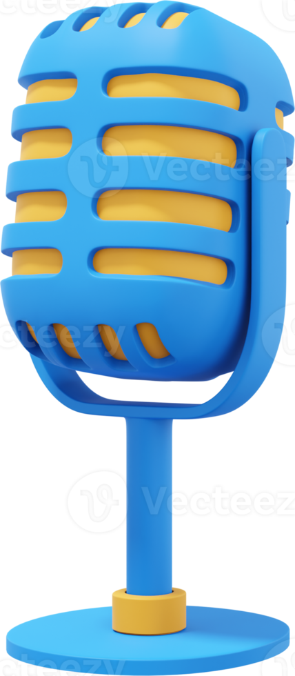 Retro Microphone. Minimalist cartoon.  Multicolored PNG isolated icon on transparent background. 3D rendering.