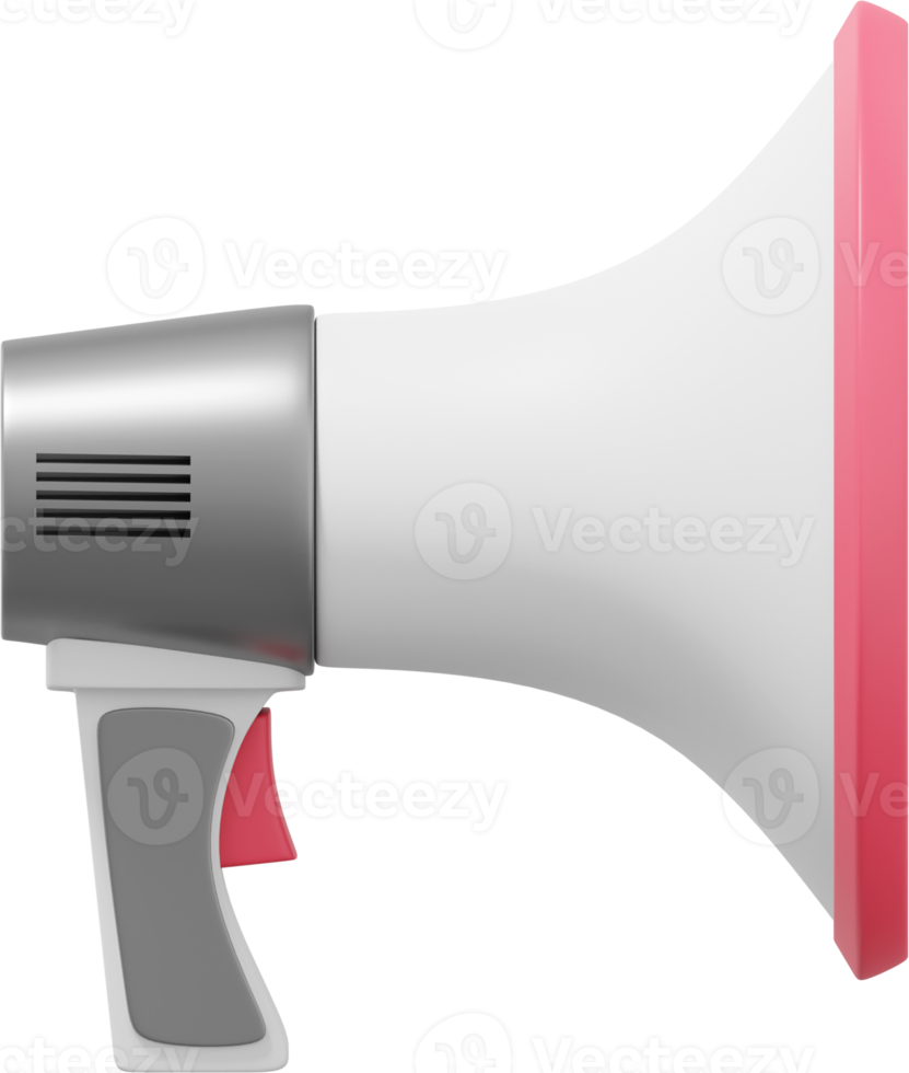 Megaphone realistic side view. PNG icon on a transparent background. 3D rendering.