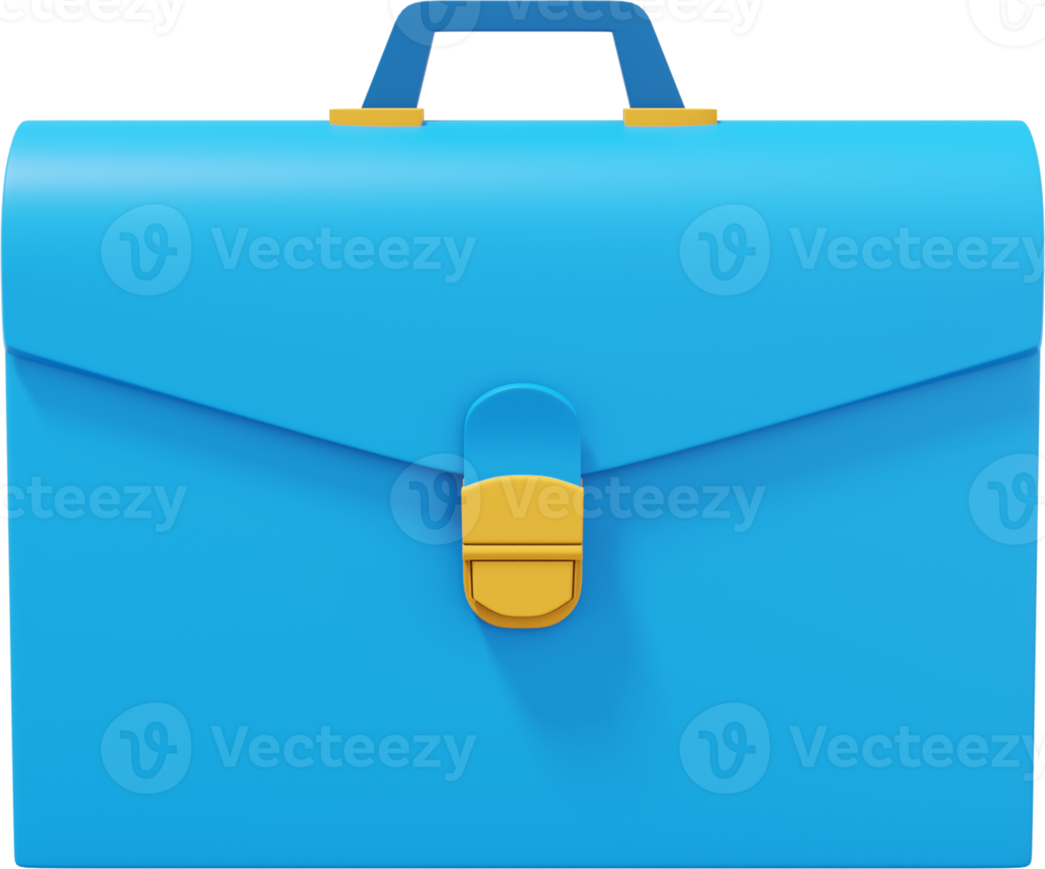Blue Briefcase Side Front. PNG icon on transparent background. Business portfolio. 3D rendering.