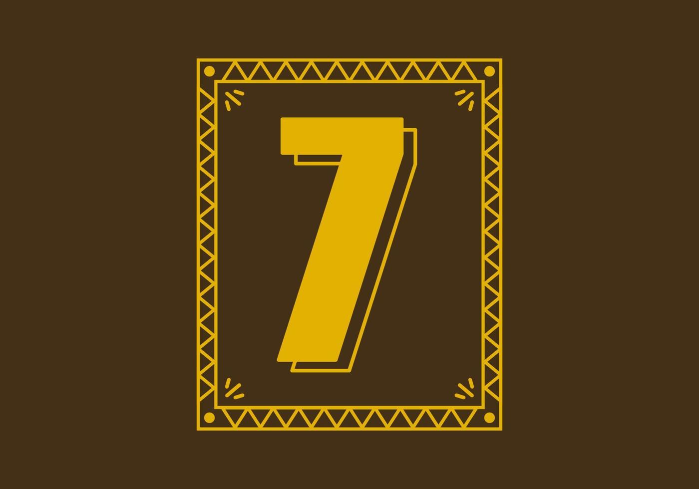 número 7 en marco de rectángulo retro vector