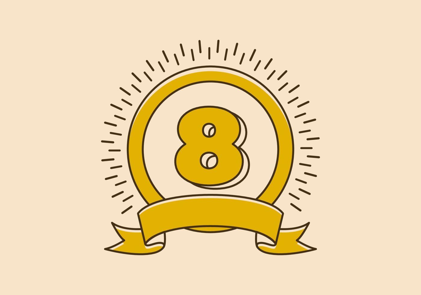 Vintage yellow circle badge with number 8 on it vector