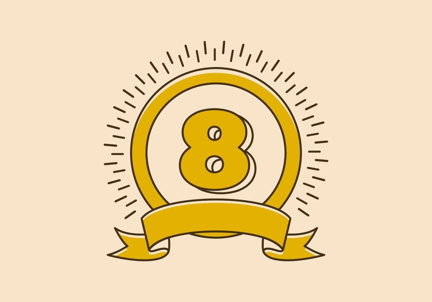 insignia de círculo amarillo vintage con el número 8 en él vector