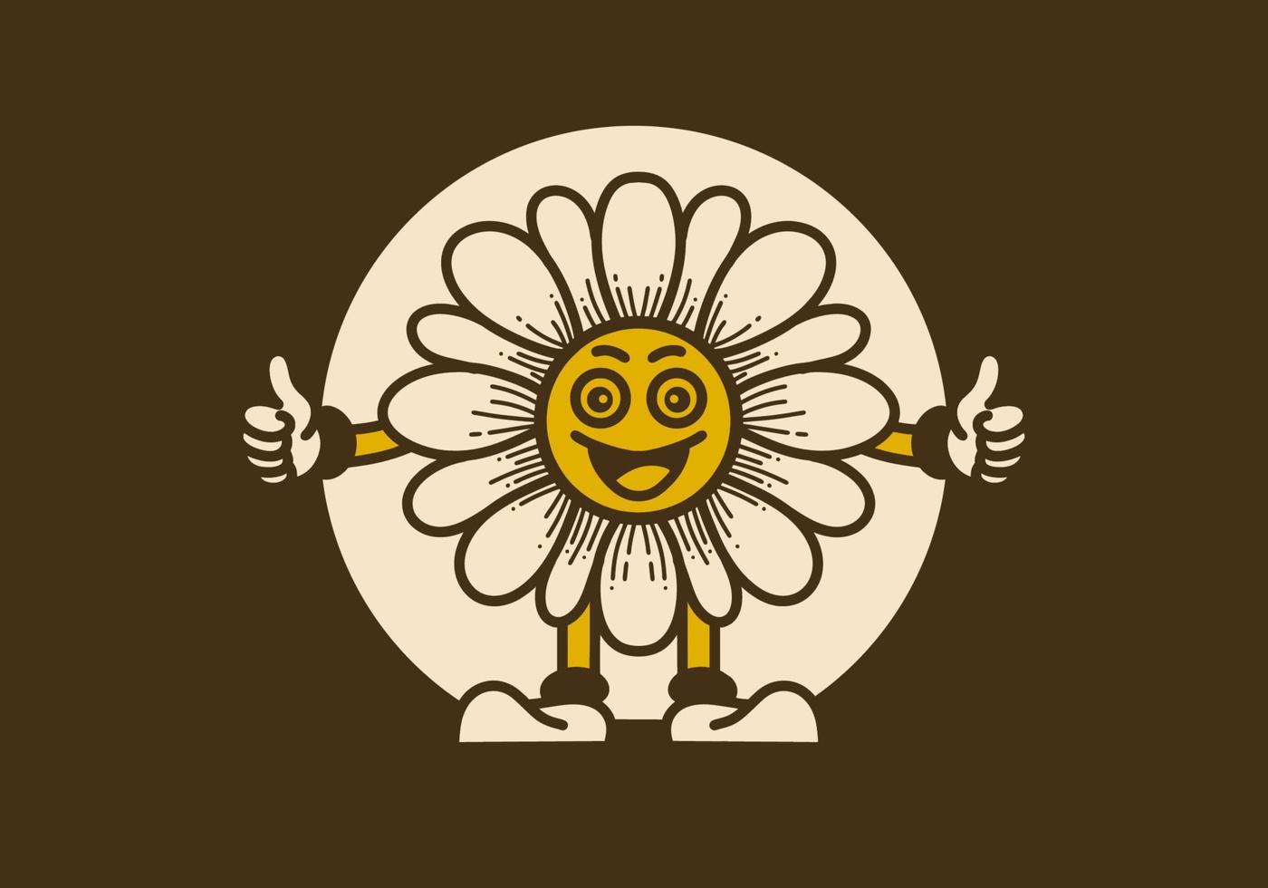 Retro art illustration of a sunflower with happy face vector