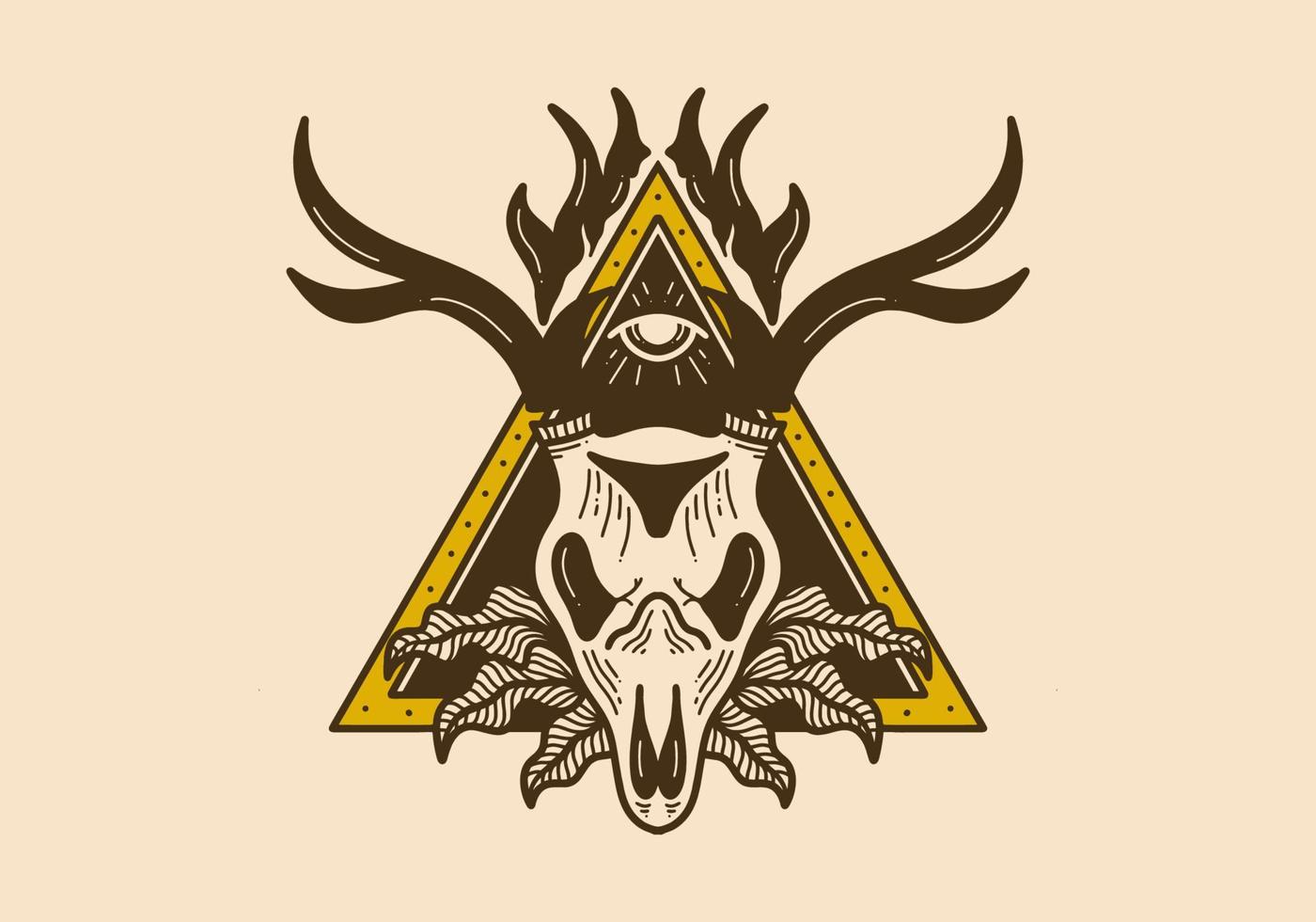 Vintage illustration of a deer skull on triangle frame vector