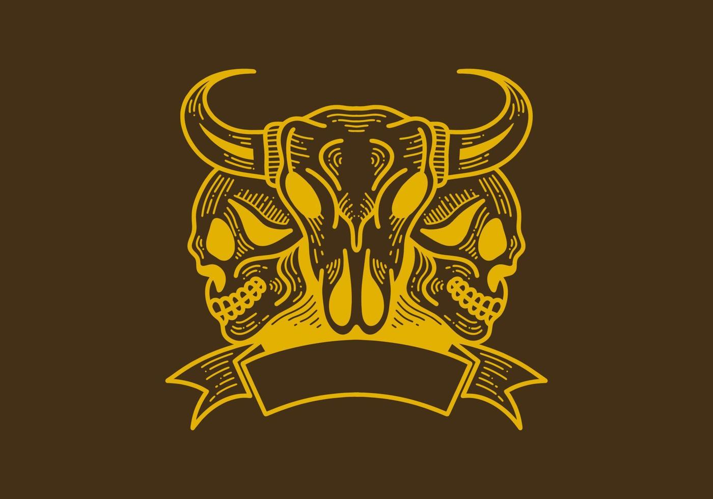 Retro style illustration of a bull head and skull vector