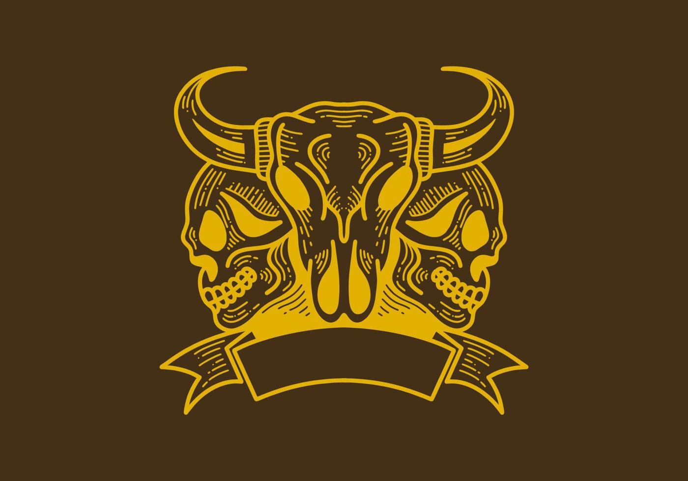 Retro style illustration of a bull head and skull vector