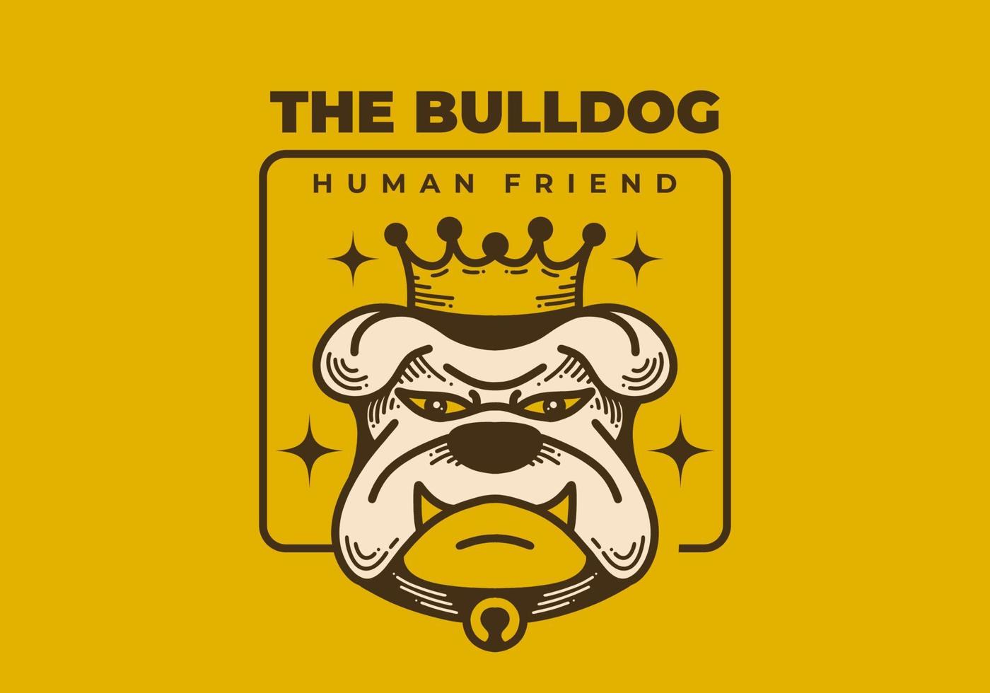 ilustración de arte retro de una cara de bulldog enojado con corona vector