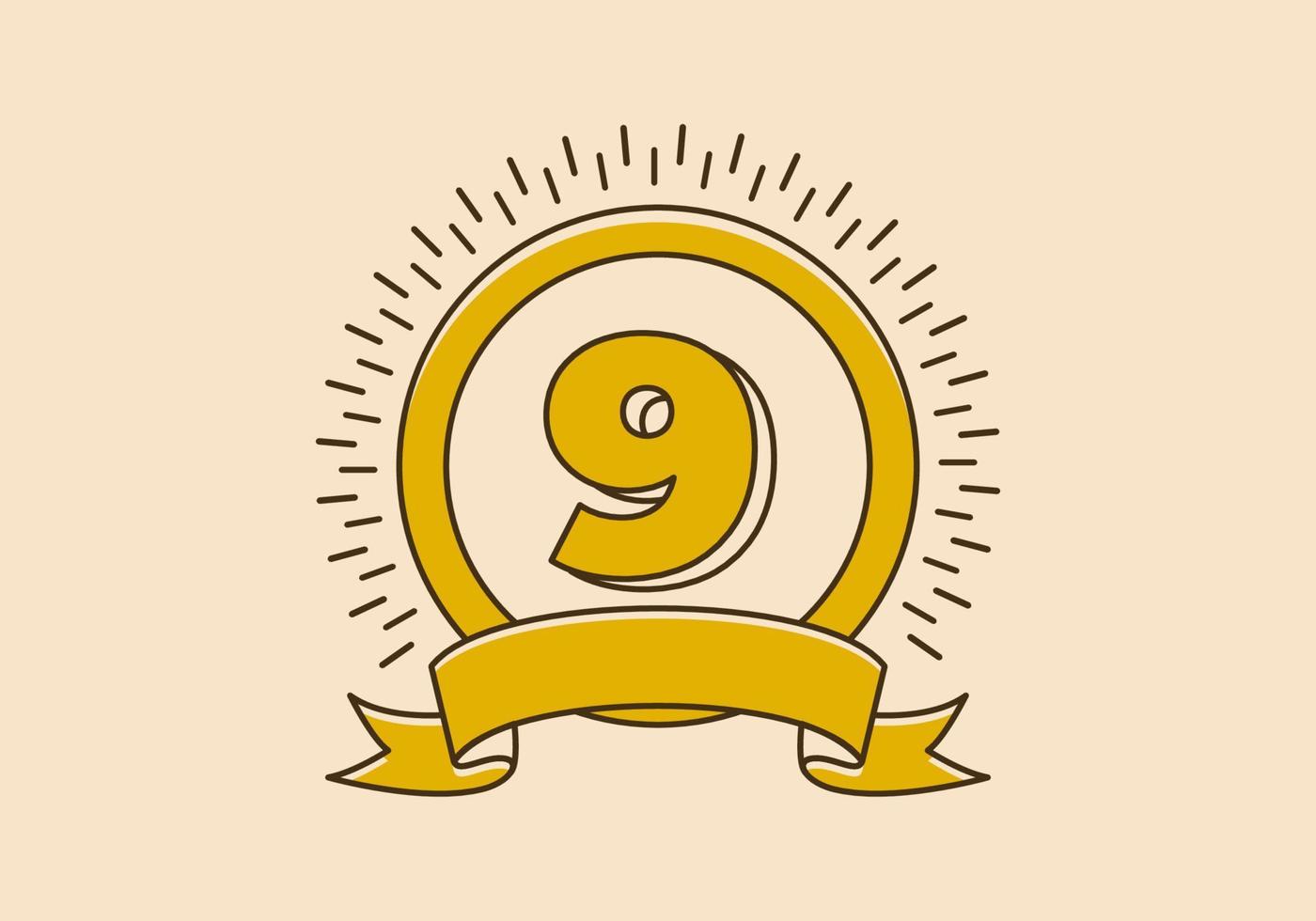 insignia de círculo amarillo vintage con el número 9 en él vector