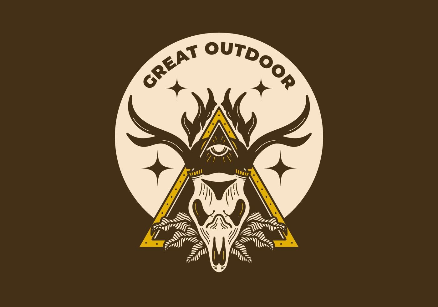 Vintage illustration of a deer skull on triangle frame vector