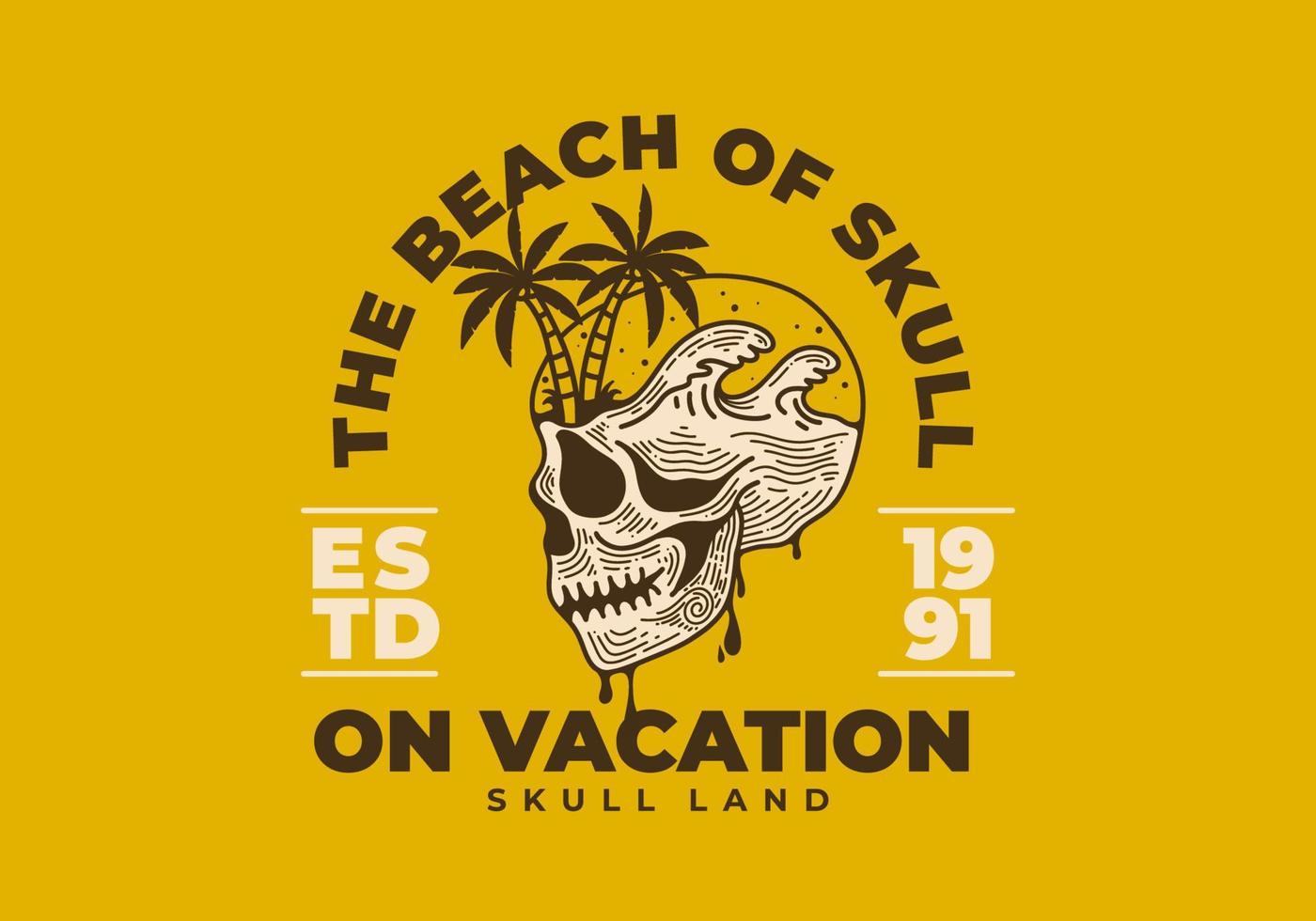 Vintage skull with beach illustration on it vector