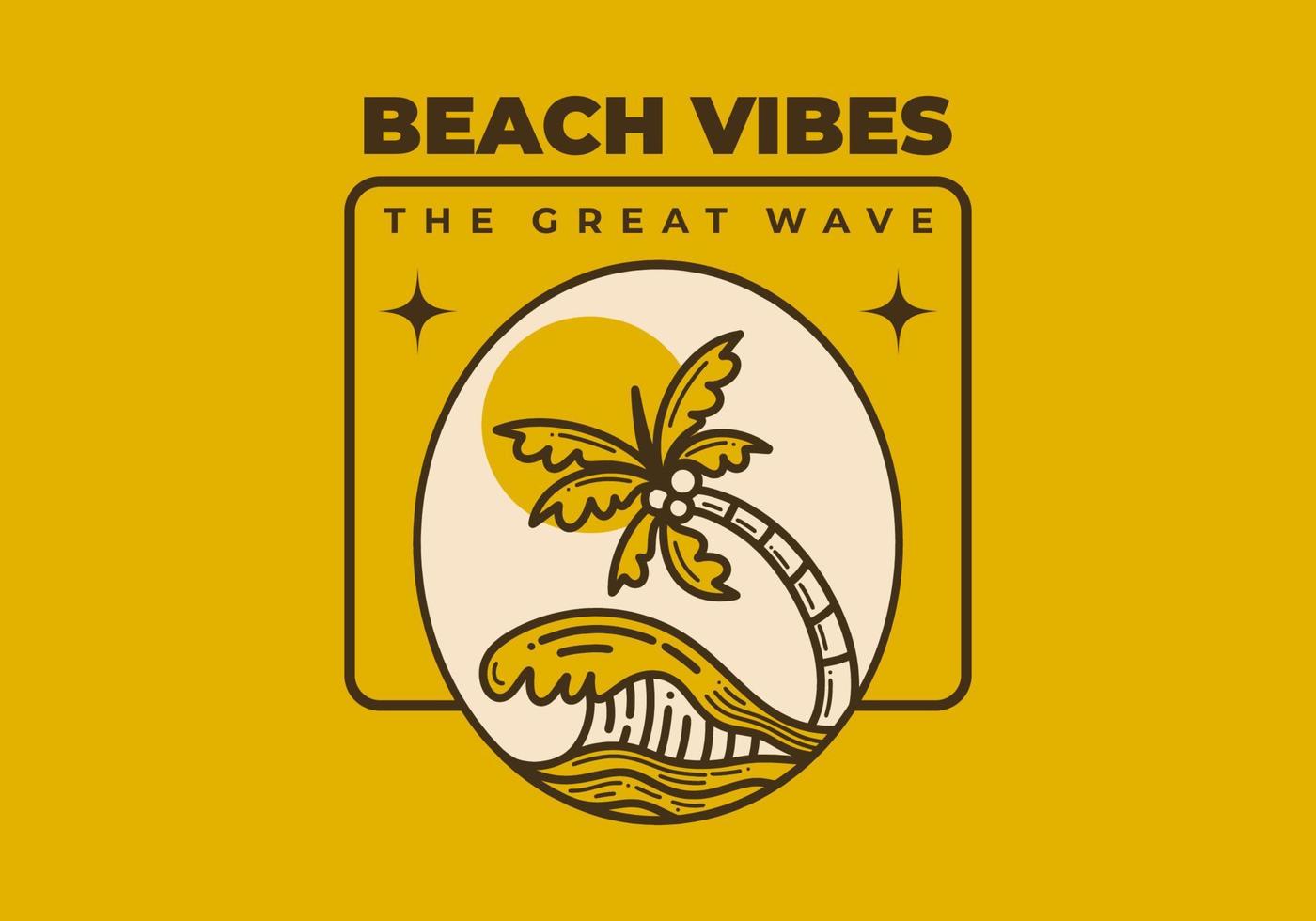 Retro art illustration of a beach waves and coconut tree vector