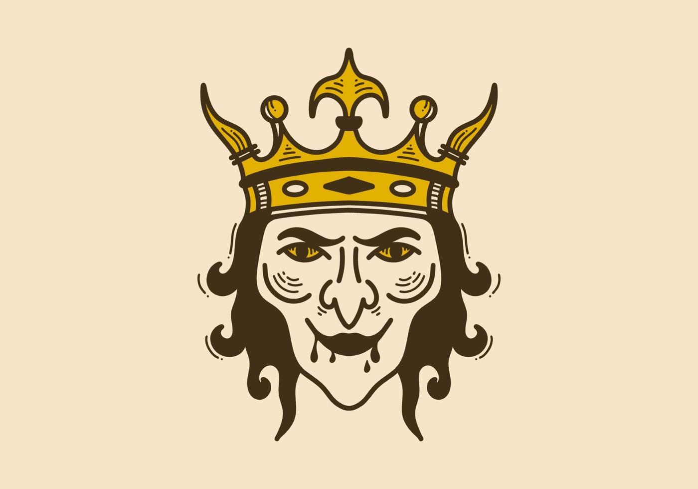 ilustración vintage de una bruja con corona de rey vector