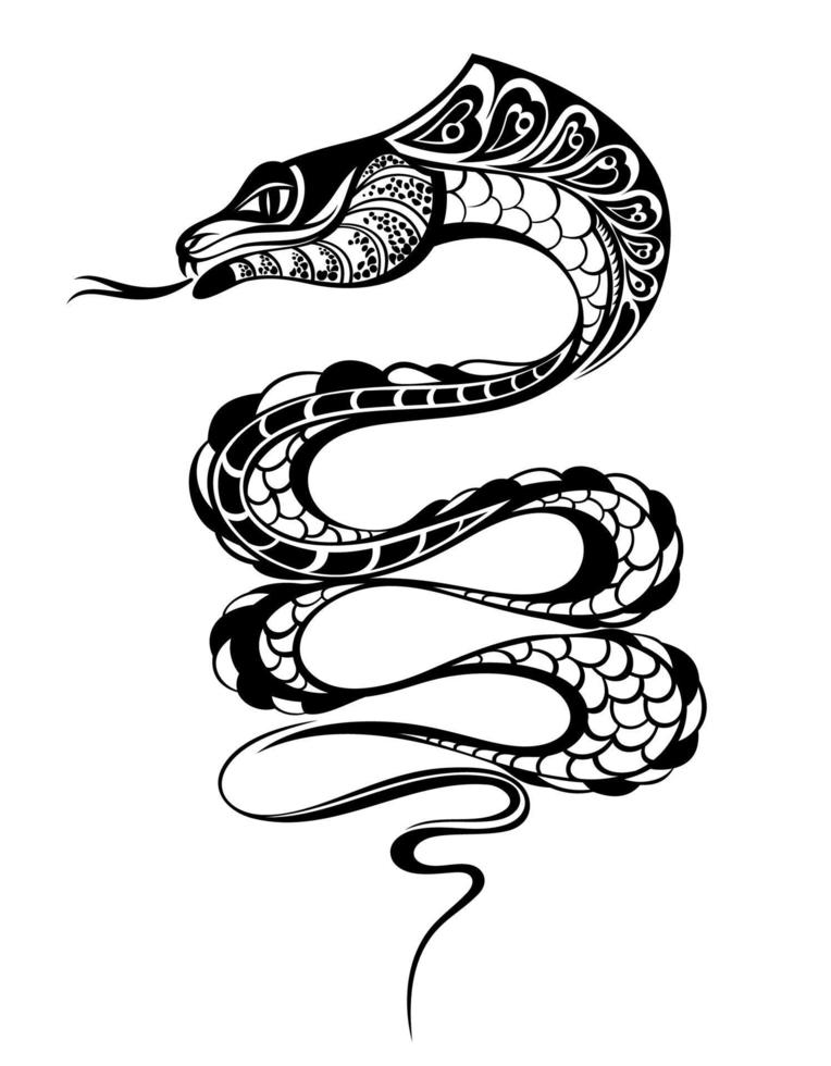 Snake silhouette illustration. Vector tattoo design.