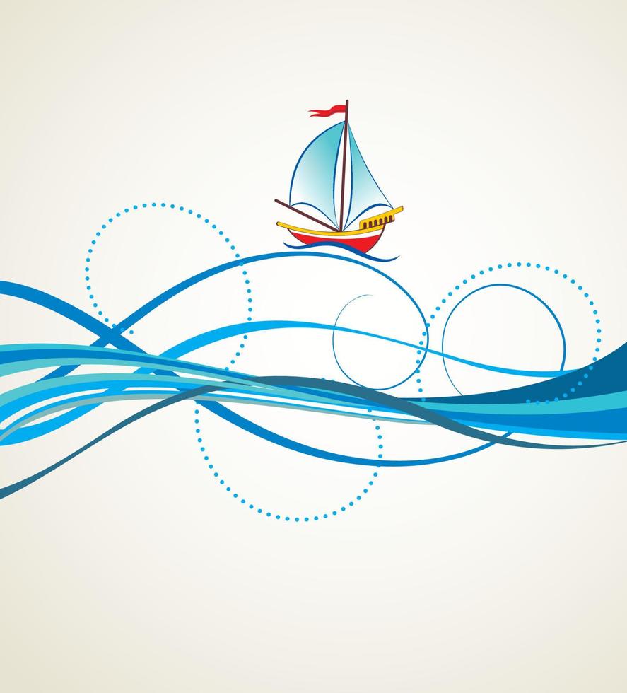 Decorative ship on  blue sea  on white background vector