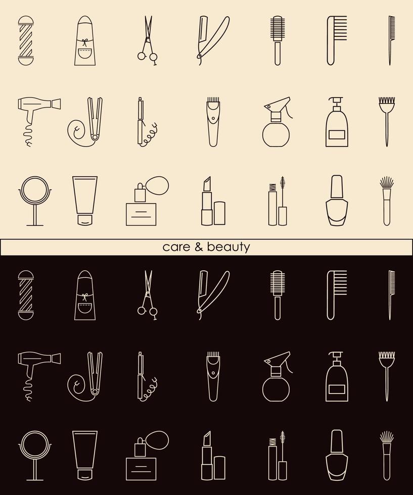 Cuidado de iconos lineales de belleza para peluquería o salón de belleza. ilustración vectorial vector