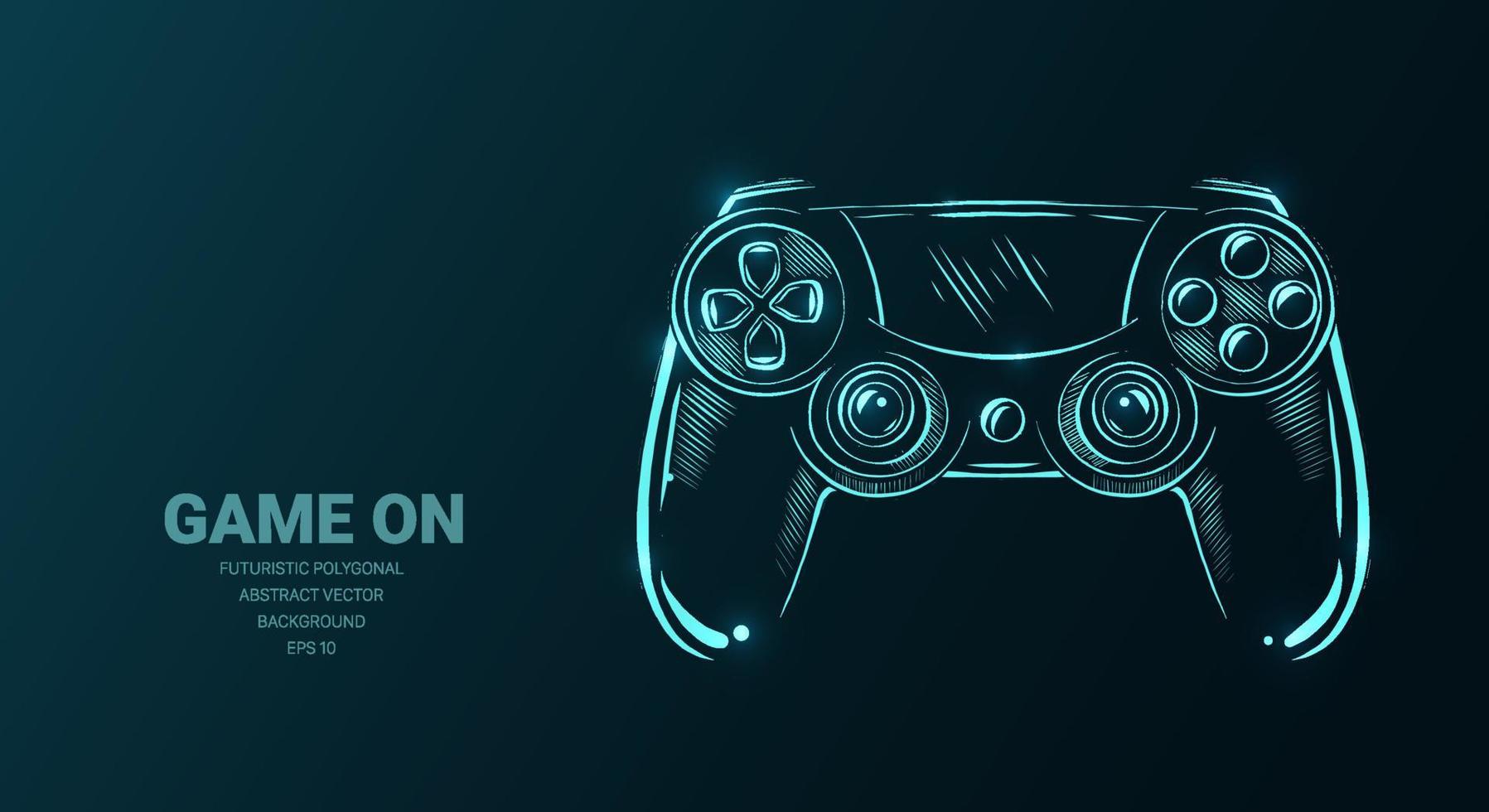 Futuristic illustration with joystick game controller or sketch, concept sign on dark background for video games. vector