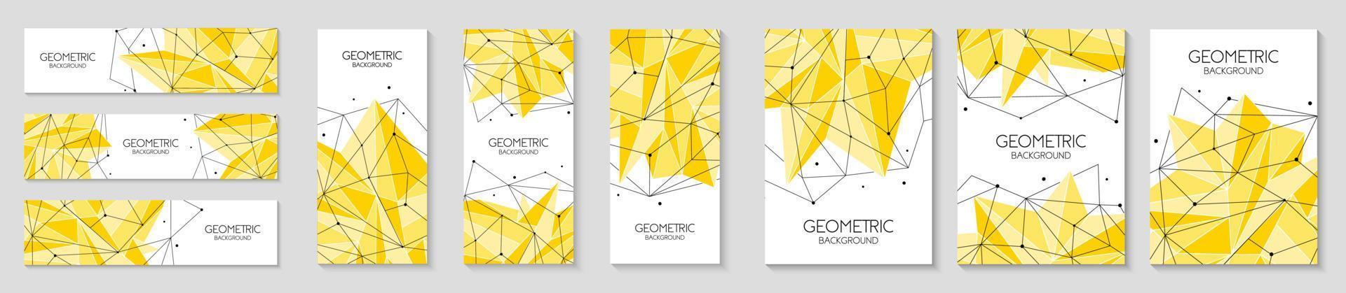Polygonal abstract futuristic template collection, low poly sign. Vector lines, dots and triangle shapes, connecting network. Horizontal banners, cover layout, social media design.