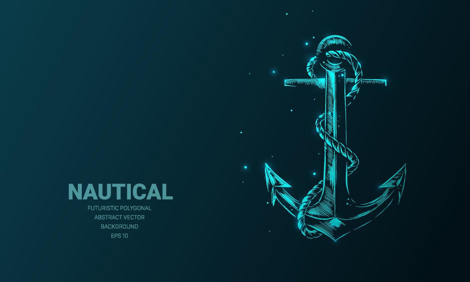 Futuristic illustration with hologram neon nautical anchor sketch, concept glowing icon sign on dark background. vector