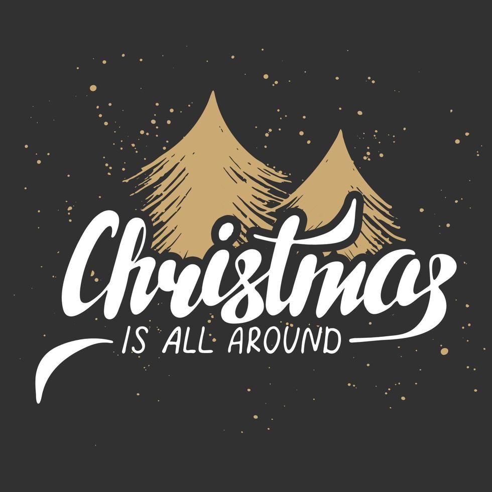 Vector card with hand drawn unique Christmas  typography design element