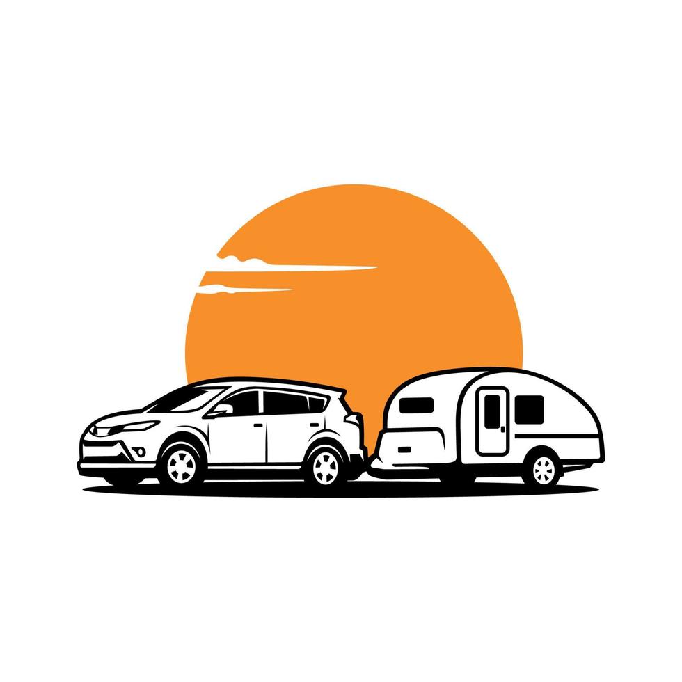 coche suv con vector de ilustración de remolque camper