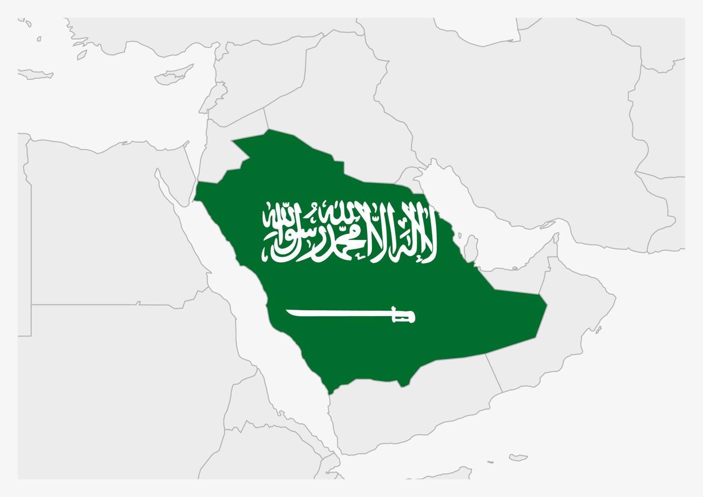 mapa de arabia saudita resaltado en los colores de la bandera de arabia saudita vector